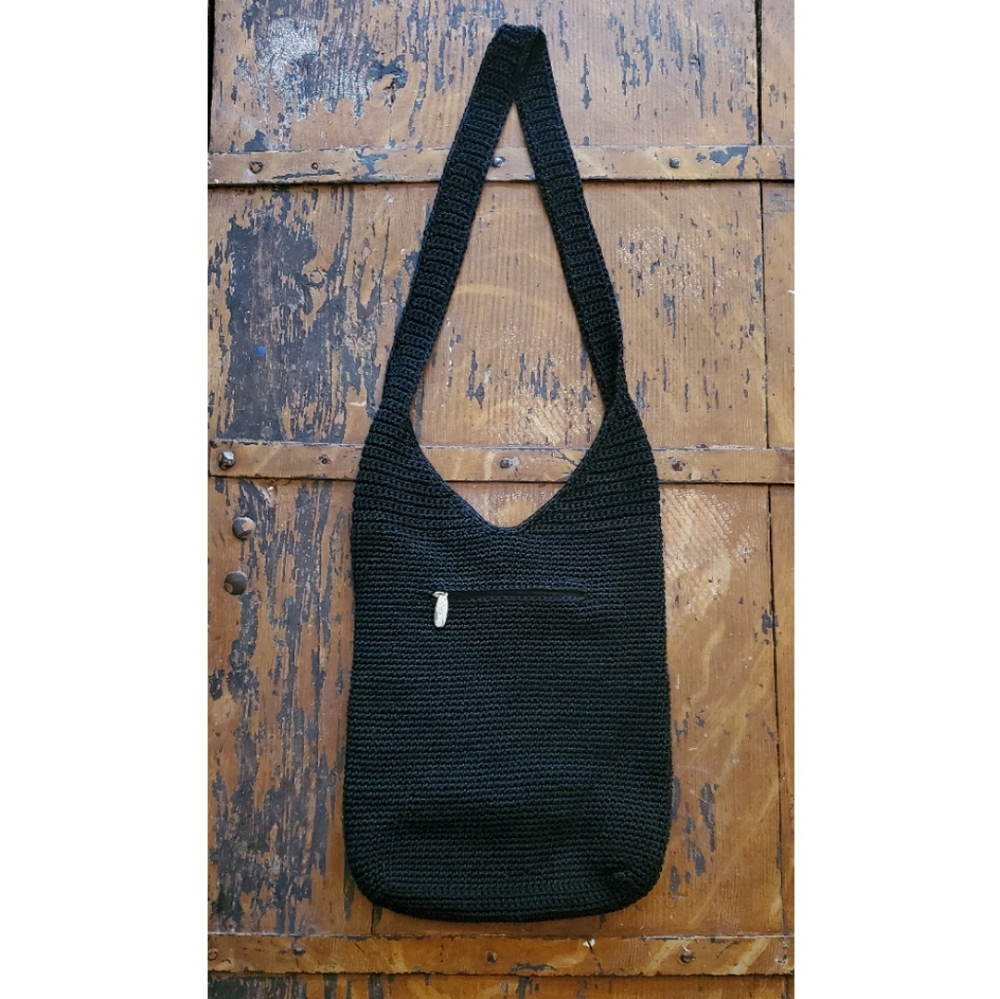 Madison Studio Black Crochet Boho Crossbody Bag